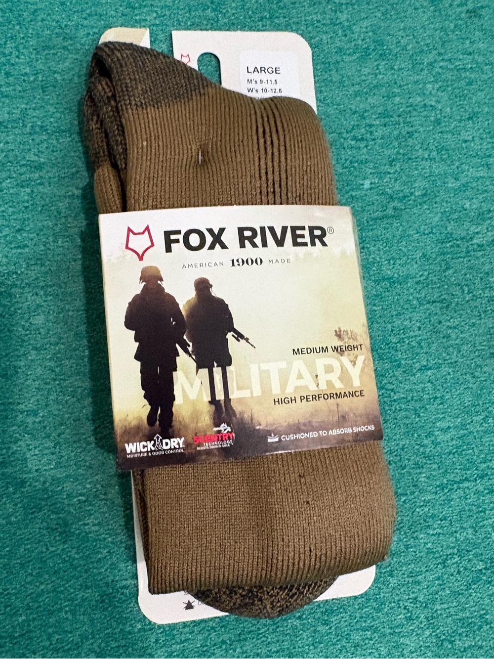 Lot of 3 Fox River Military Olive Green Performance Socks - Large